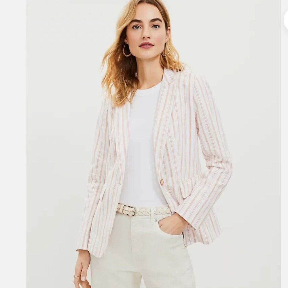 LOFT Striped Linen Blend Modern Blazer - Size 10 - NWT